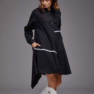 Vor Nisantasi NWOT asymmetrical black white button down ruffle zip shirt dress L